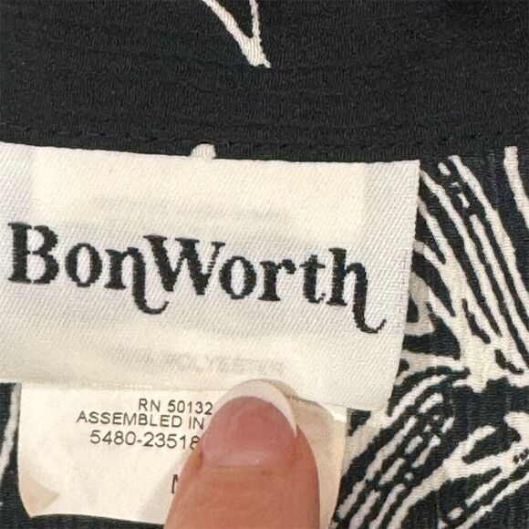 BonWorth Black White Floral Button Down Shirt M Tropical Vacation Blouse Y2K VTG - Picture 6 of 7